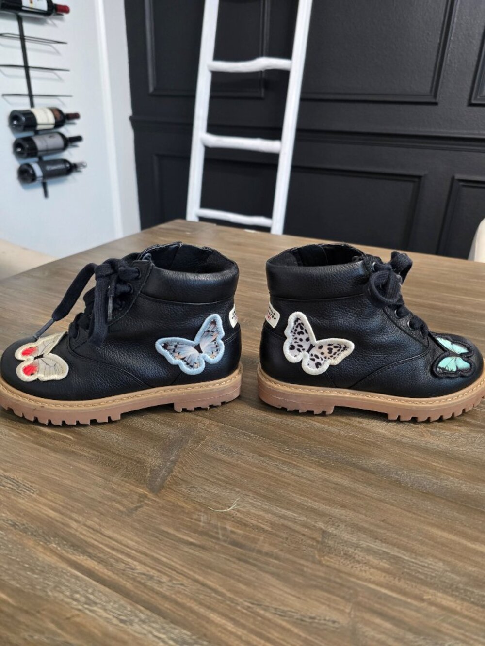 Sophia Webster Mini Black Leather Butterfly Ankle Boots – EU 26